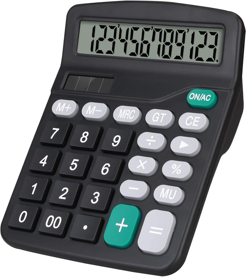HUTUDD Desktop Calculator, Black Calculator Big Buttons, 12-Digits Large LCD Display, Solar and AA Battery Dual Power, Desk Calculators for Office Home School Business Class (Black) - Image 1